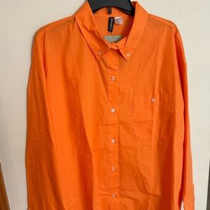 H&M Divided Womens L Orange 100% Cotton Poplin Button Up Long-Sleeve Shirt